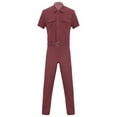 thumbnail image 3 of MSemis Men’s Short Sleeve Coverall Lightweight Cargo Romper Jumpsuit Burgundy L, 3 of 7