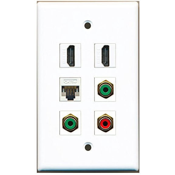 RiteAV - 2 HDMI 1 Port RCA Red 2 Port RCA Green 1 Port Cat5e Ethernet White Wall Plate