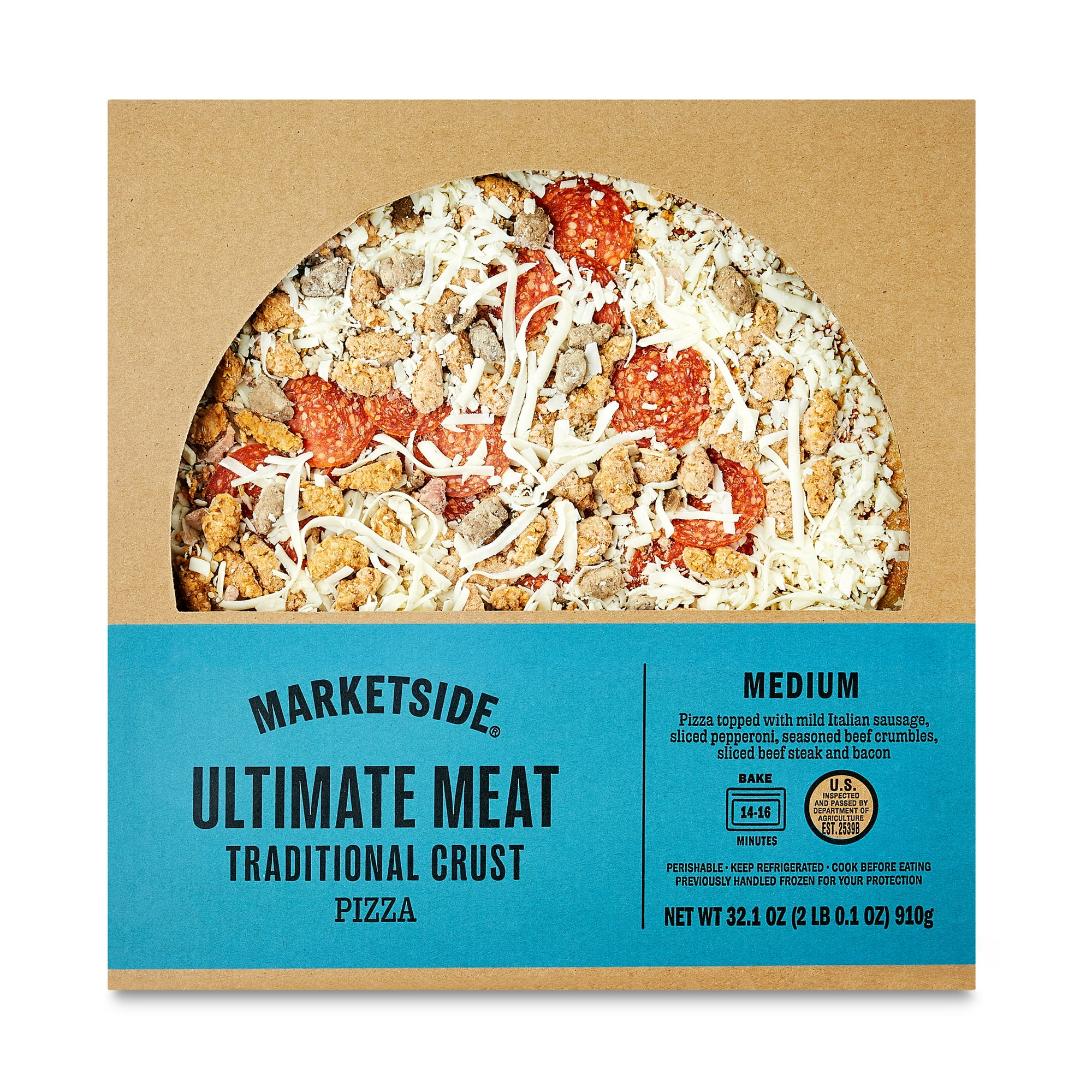 Marketside Ultimate Meat Traditional Crust Pizza, Marinara Sauce, Medium, 12 in, 32.1 oz (Fresh)