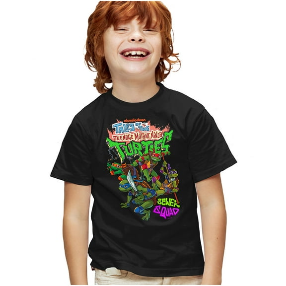 Tales of the Teenage Mutant Ninja Turtles Sewer Squad Kids T Shirt for Youth Boys and Girls, Black, Large