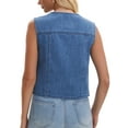thumbnail image 3 of Women's Cropped Denim Vest V Neck Western Button Up Sleeveless Jean Waistcoat Jacket XL Blue, 3 of 6