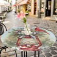 thumbnail image 6 of Christmas Cardinal Round Tablecloth for 55-60 Inch Tables,Fitted Table Cover with Elastic Edge,Winter Xmas Poinsettia Berry Sky Blue Waterproof Outdoor Table Cloth Protector for Patio Garden Dinner, 6 of 9