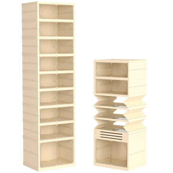 Shoe Storage Box,9 Tiers Easy Assembly Foldable Plastic Shoe Rack with Clear Door