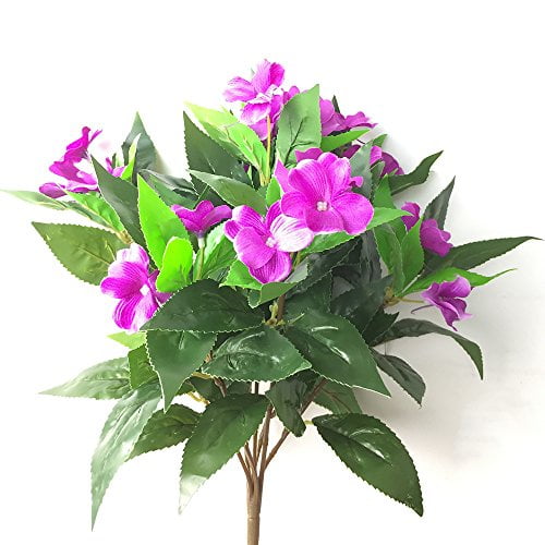Lopkey lifelike Silk Artificial Impatiens Bouquet Flower Patio Lawn Garden Wedding Decor,Purple