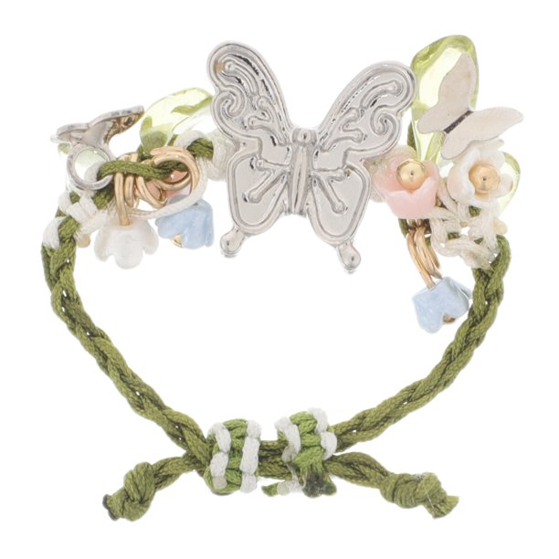 GOOHOCHY Anillo de flores de mariposa exquisita estilo vintage de cuerda verde tejido de dedo ajustable joyería elegante para mujeres