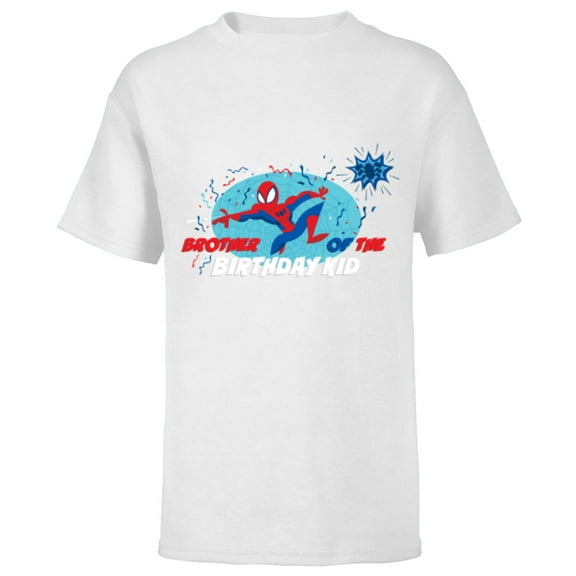 Marvel Spider-Man Toony Family Brother of the Birthday Kid - Short Sleeve T-Shirt for Kids - Customized-White