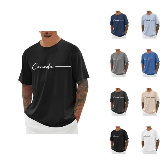 Canada Letter Graphic Tees for Men Summer Short Sleeve Crewneck Casual Canada Travel T Shirts Streetwear