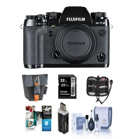 Fujifilm X-T2 Mirrorless Camera Body, Black - Bundle With Camera Bag, 32GB SDHC U3 Card, Cleaning Kit, Memory Wallet, Card Reader, Software Package, L