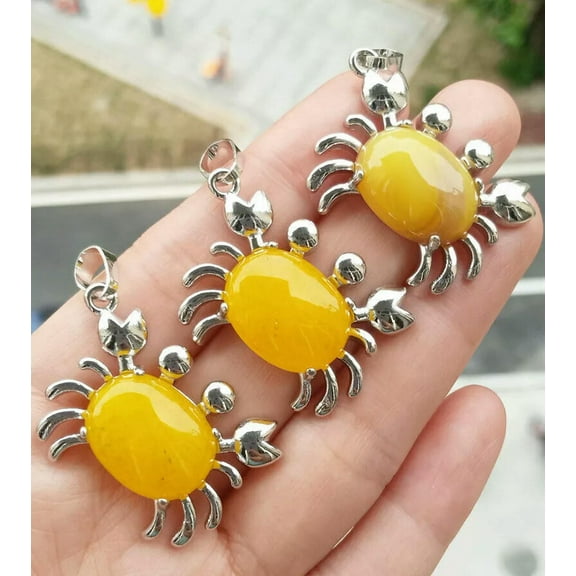 K-KED 10pcs Yellow jade Gems Stone crab Pendants Chakra Reiki Healing Amulet