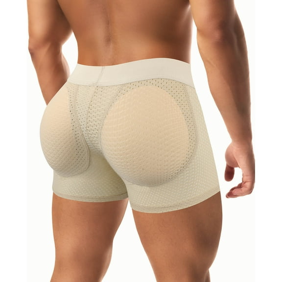 MANIFIQUE Men's Underwear Boxer Briefs Tummy Control Body Shaper Enhance Butt Lifter Shapewear with Removable Padded