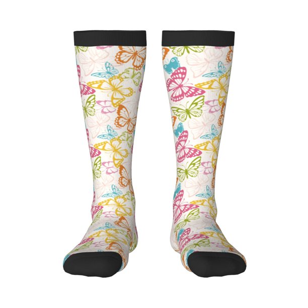 Balery Retro Colorful Butterfly Calcetines novedosos Calcetines deportivos Calcetines hasta la rodilla Calcetines de algodón Calcetines originales y geniales