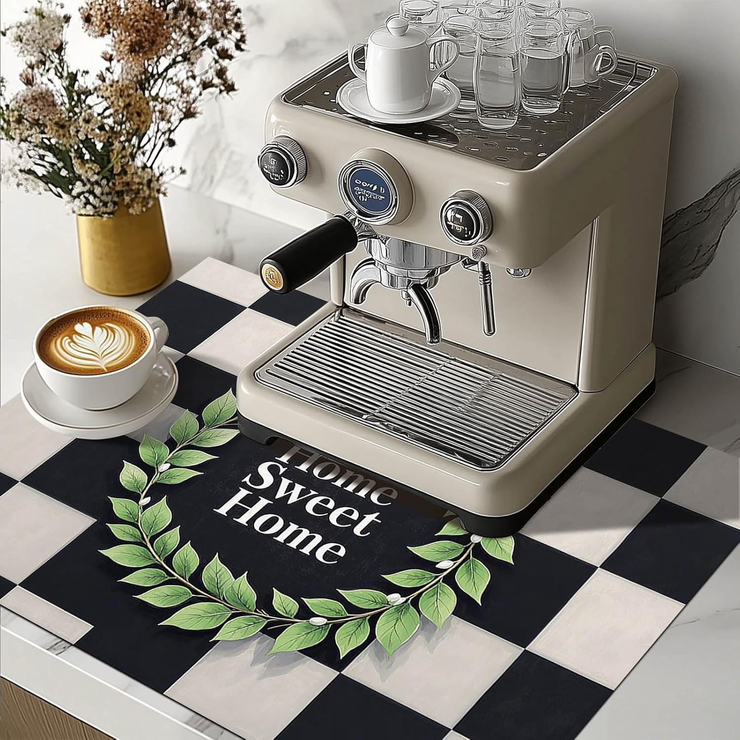 Sweet Home Stove Top Cover for Electric 28x20 Inch Diatomite Kitchen Decor Glass Cooktop Protector Countertop Mat with Black and White Checker Design Stovetop Covers for Kitchen Coffe Bar