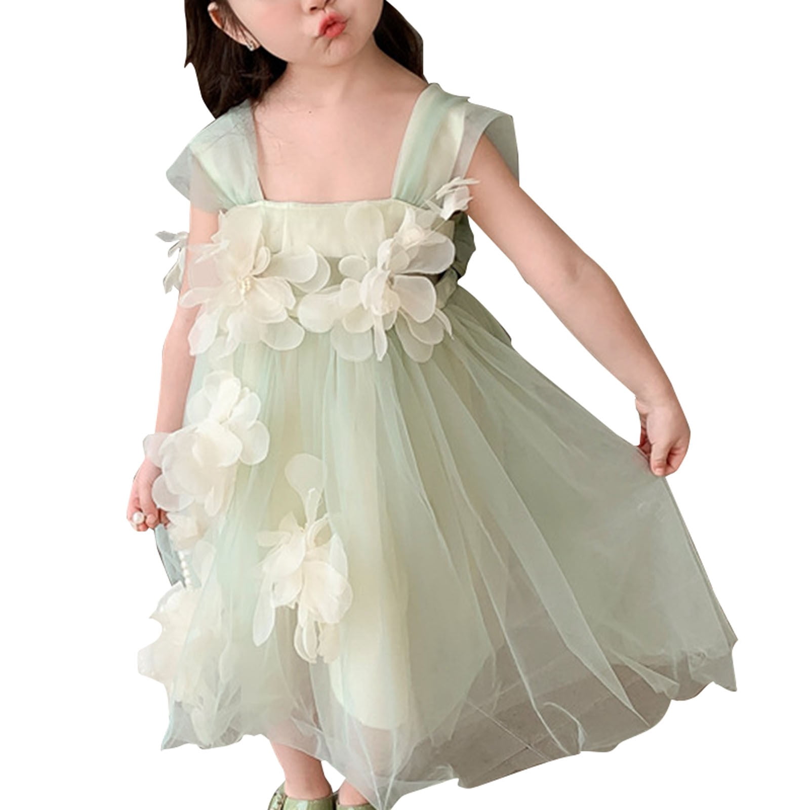 Little Girl Dresses Summer Flower Fairy Sling With Big Flowers Puffy Mesh Gown  Dress Flower Girl Dress,Size 5 Years-6 Years - Walmart.com