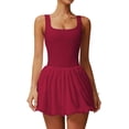 thumbnail image 1 of PISONIC Robe de Tennis Golf pour Femmes avec Soutien-Gorge Intégré Shorts Dos Nu Col Carré Mini Jupe Bouffante Robes Athlétiques avec Poches, 1 of 7