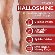 HALLUSA NATURAL Hallosmine Diosmin Circulation & Vein Support, Bioflavonoids 300mg, Lymphatic Drainage, Swelling & Heavy Legs, 60 Capsules