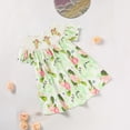 thumbnail image 2 of Zehjuhan Toddler Girls Easter Dress Floral Cross Embroidery Bubble Short Sleeve A-Line Pleated Full Flower Print Green，18-24M, 2 of 10