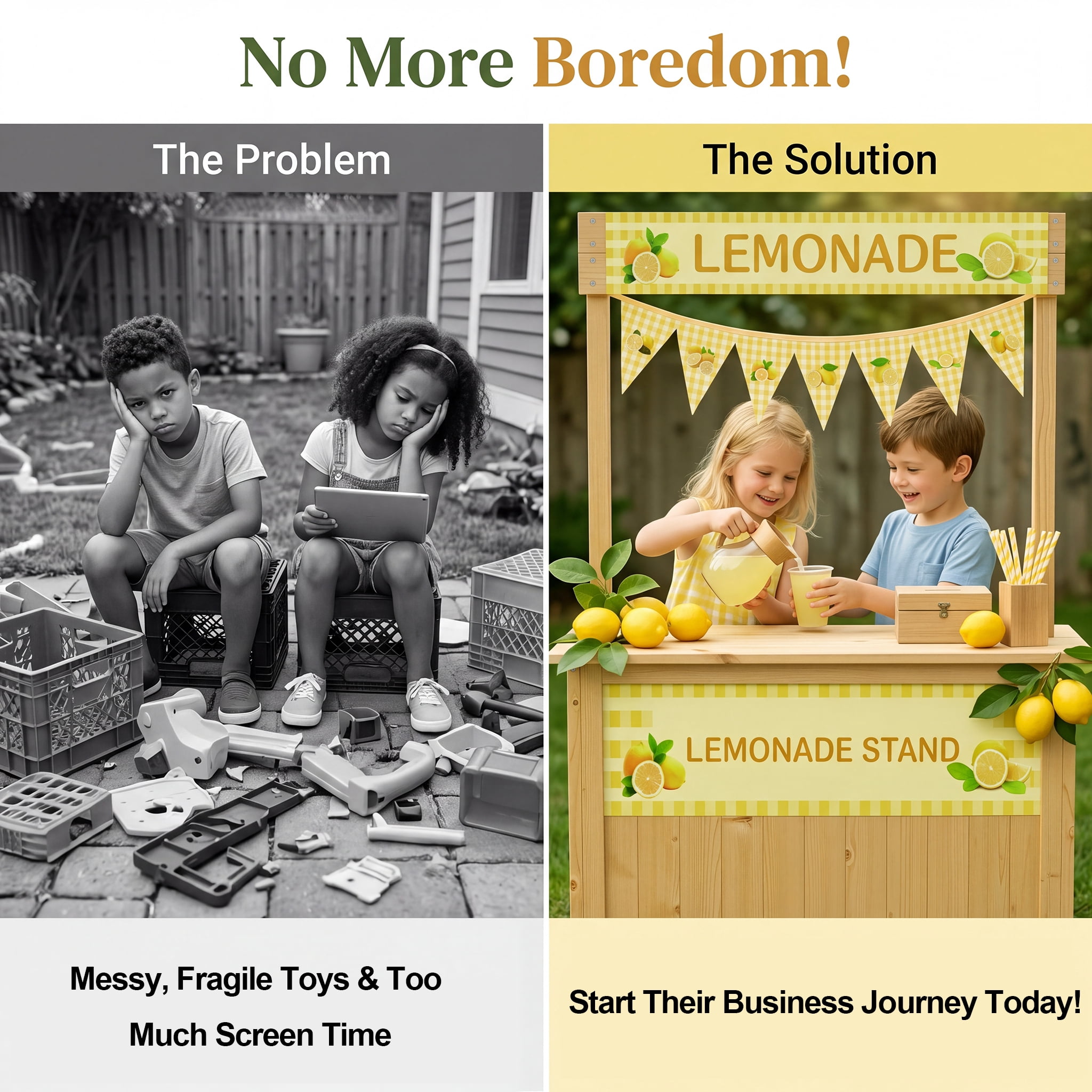 Lemonade Stand for Kids,  Lemonade bar with Fabric Banner & Skirt, 27.5” Counter Height Kids Outdoor Stand for Backyard, Parties & Pretend Play (Ages 5–10)