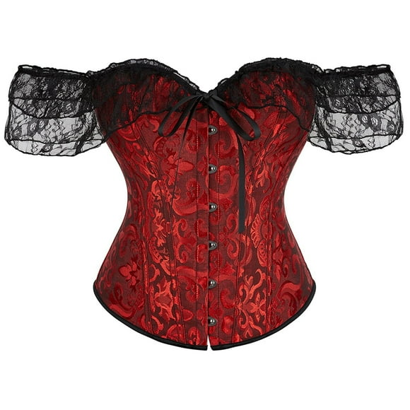 SNOWSONG Women's Floral Lace Strapless Corset Boned Corset Shapewear Underwear Tops Bodyshaper Clearance! 1PC Underwear Wine 5XL