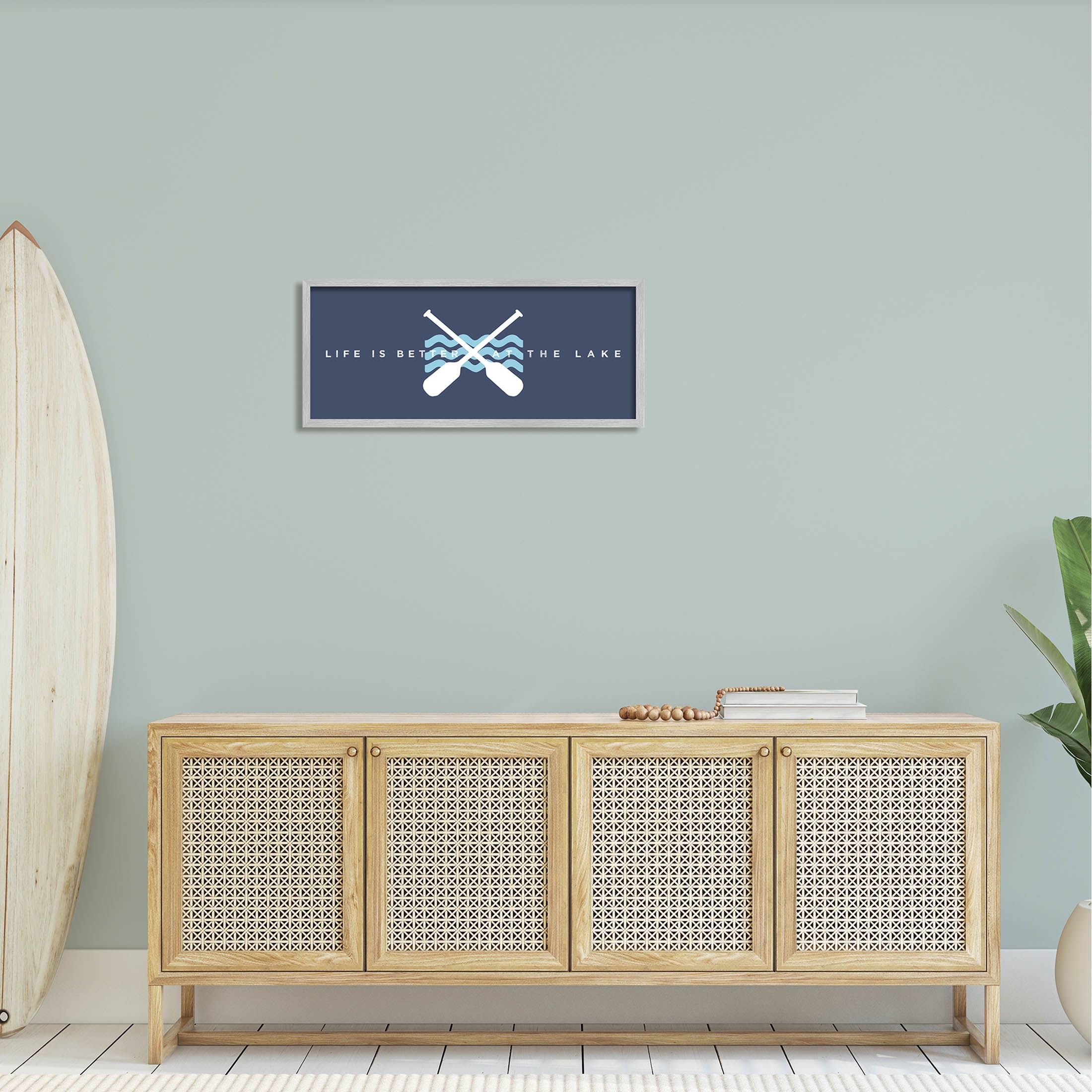Life Better At Lake Crossed Oars Typography Graphic Art Gray Framed Art Print Wall Art