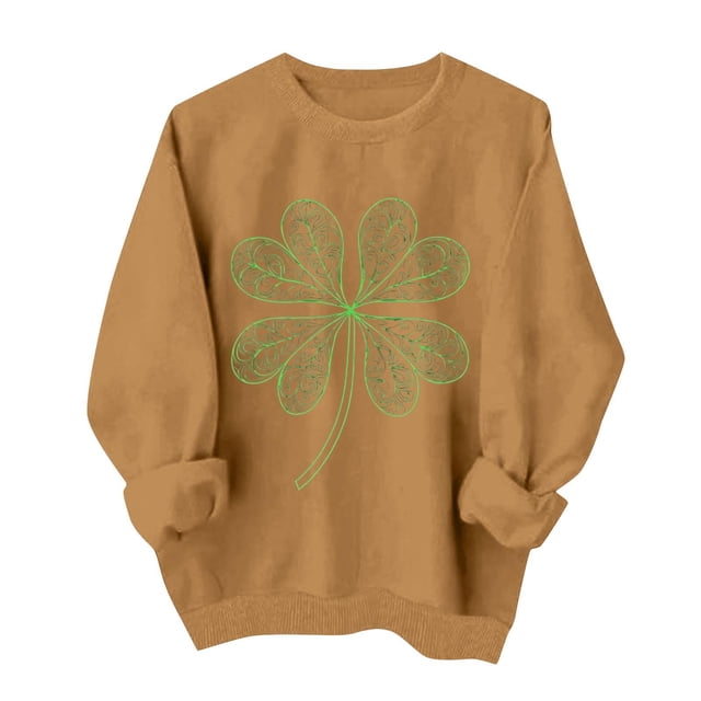 Chandail de la Saint-Patrick pour Femmes, chandail à Manches Longues et Col Rond, Coupe Ample Décontractée, Imprimé, 95 % Polyester 5 % Spandex