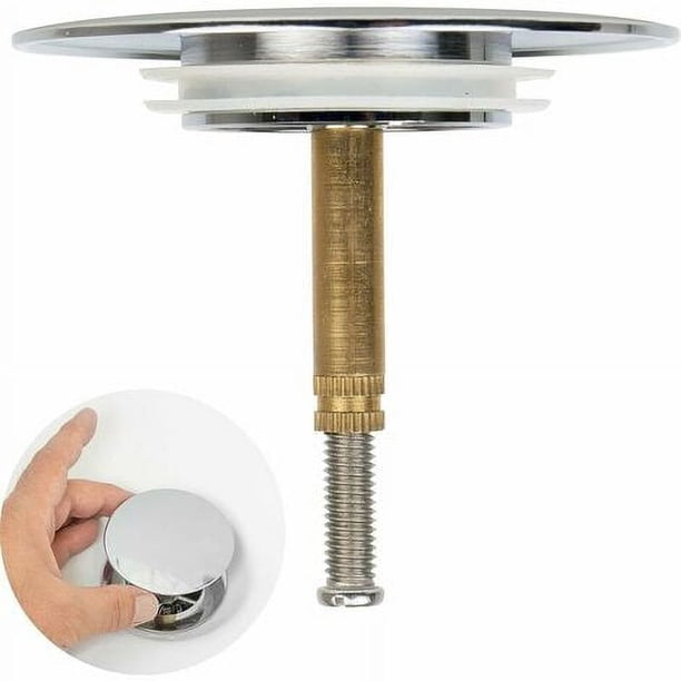 Tapón de bañera MÁGICO, ? 70 mm, con doble junta, altura regulable, tapón universal para bañera, aleta para fregadero, de latón endurecido con acabado cromado, desagüe para bañera antioxidante