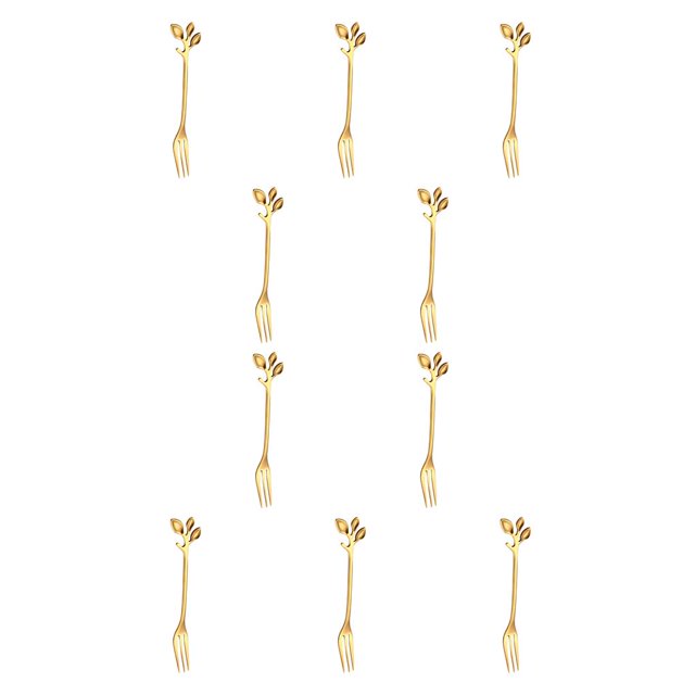 Toystoory Tenedores de frutas Reutilizables Lavable Espejo Pulido Elegante Adorable Escuela Verduras Muffin Café Cubiertos Tenedor de oro Tenedor de oro 10Conjunto