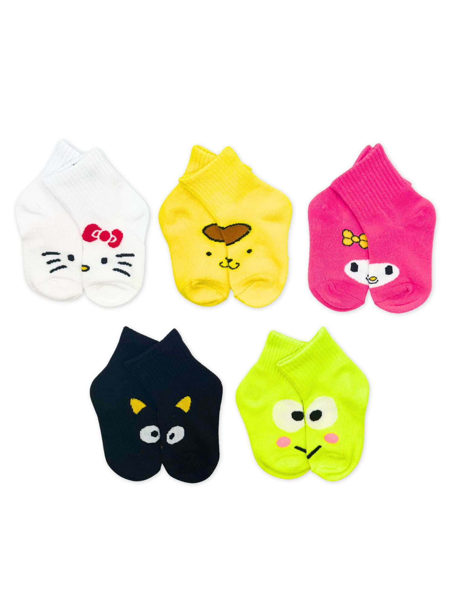 Hello Kitty & Friends Baby and Toddler Girl Mid-Crew Socks, 5-Pack, Sizes 12M-4T