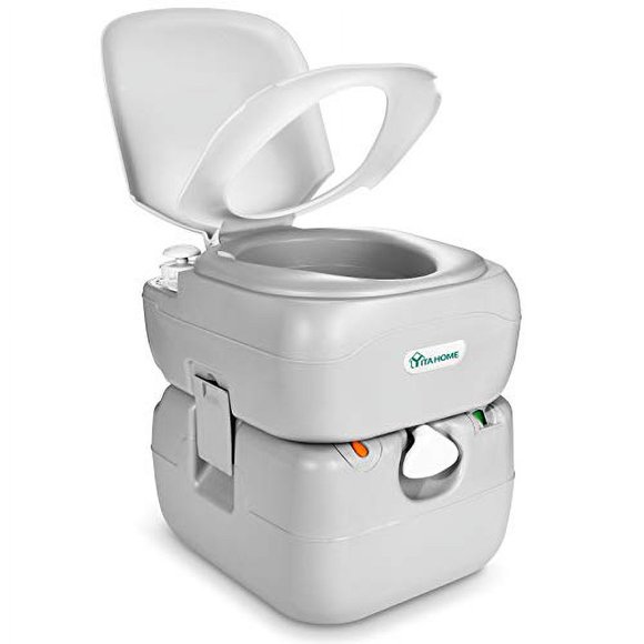 YITAHOME Portable Toilet 5.8 Gallon, Travel RV Potty with Level Indicator, T-Type Water Outlets, Anti-Leak Handle Water Pump, Rotating Spout, for Camping, Boating, Hiking, Trips
