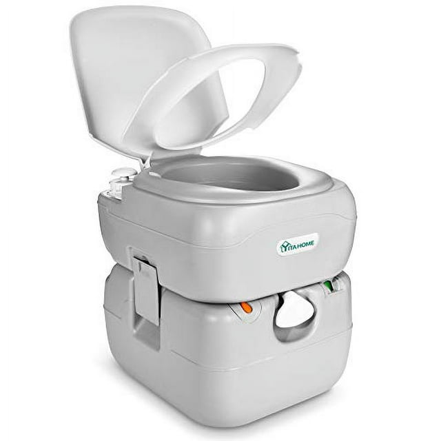 YITAHOME Portable Toilet 5.8 Gallon, Travel RV Potty with Level Indicator, T-Type Water Outlets, Anti-Leak Handle Water Pump, Rotating Spout, for Camping, Boating, Hiking, Trips
