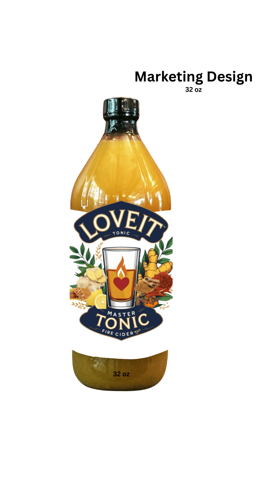LoveIt Tonic 32oz Natural Apple Cider Vinegar Fire Cider Master Tonic Essential Cleanse Juice with Cinnamon, Cloves, Lemon, Ginger, Turmeric, Cayenne Pepper, Honey, Water | Organic | Kosher | Halal