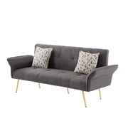 Gewnee 67.72”Teddy Velvet Futon Sofa Bed,Modern Convertible Futon Couch with Adjustable Backrest and Armrest,Folding Sleeper Sofa with 2 Pillows for Living Room & Office.