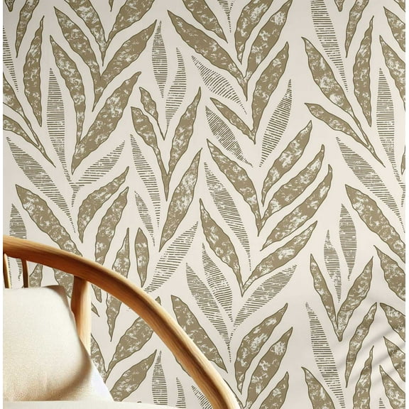S4Sassy Self-Stick Decorative Wallpaper, Abstract Banana Leaf Wall Paper, Vinyl Waterproof Contact Paper, Beige, 25"x60" Removable Renter Friendly Wall Covering For Bedroom, Dining room
