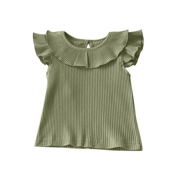 LLYwey Baby Girls Ruffle Tank Tops - Toddler Casual Ribbed Smocked Sleeveless T-Shirts - Kids Button Keyhole Back Summer Tanks, T-7, Green, 2T
