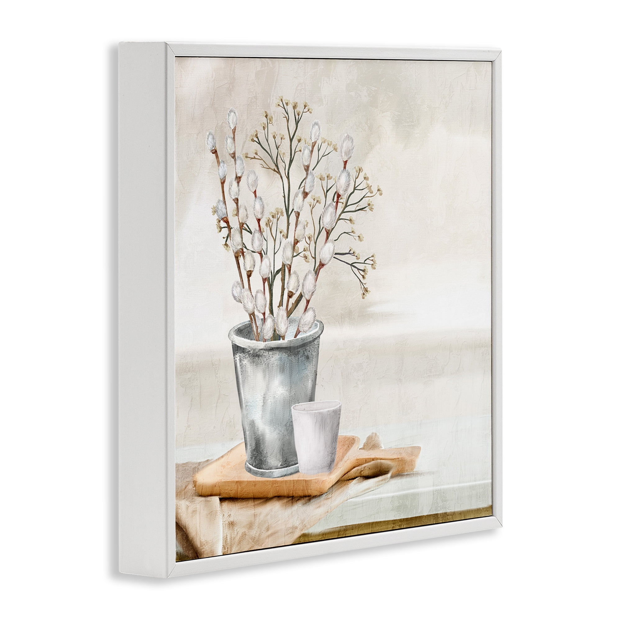 Stupell Industries Pussy Willow Still Life Botanical & Floral Painting White Framed Art Print Wall Art, 24 x 24