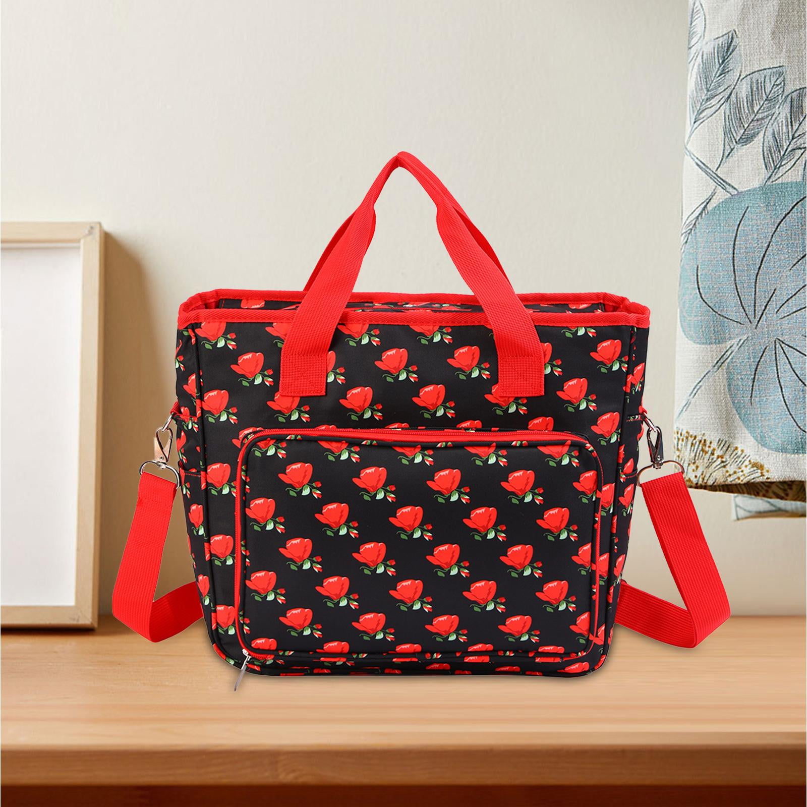 Wxqbjtam Yarn Storage Tote Bag Crochet Bag Lightweight Crochet Organizer Pockets Portable red