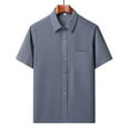 thumbnail image 3 of Men's Summer Solid Color Striped Lapel Loose Tencel Pocket T-Shirt, 3 of 4