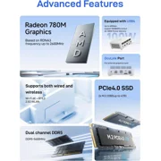 MINISFORUM UM880 Plus Mini PC AMD Ryzen 7 8845HS Desktop Computer Barebone Without Storage/OS, HDMI/DP/USB4 8K@60Hz Output, 2.5G RJ45 Port, Oculink Port, 4xUSB Port Micro Compute