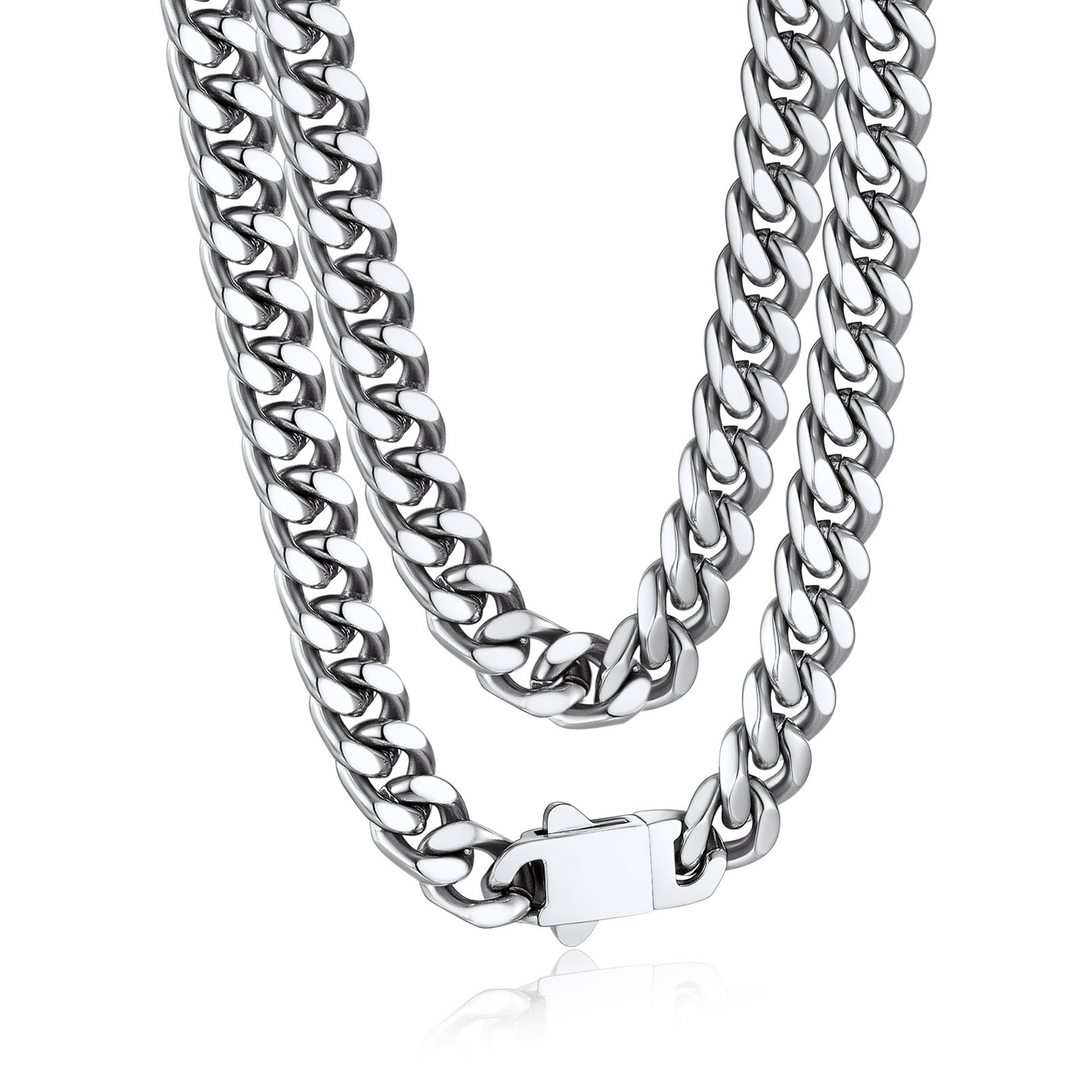 Bandmax 7MM Stainless Steel Mens Chain Necklaces Miami Cuban Link Chain for Men 22 Inches Chunky Cuban Chain Men Jewelry Birthday Valentines Father Day Gift for Dad Son Husband
