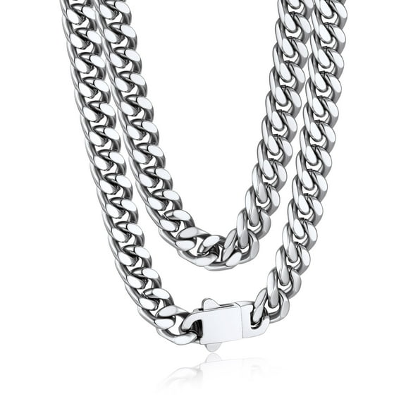 Bandmax 7MM Stainless Steel Mens Chain Necklaces Hip Hop Rock Miami Cuban Link Chain for Men 22 Inches Chunky Cuban Chain Men Jewelry for Gift