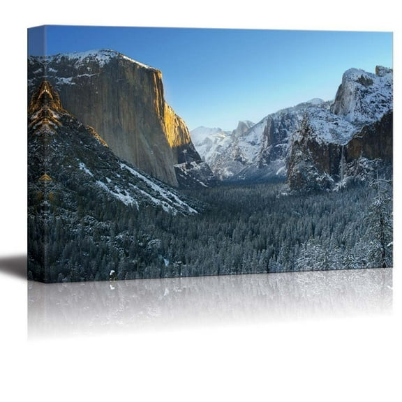 Canvas Prints Wall Art - Yosemite National Park in Winter Tunnel View| Modern Home Deoration/Wall Decor Giclee Printing Wrapped Canvas Art Ready to Hang - 16" x 24"