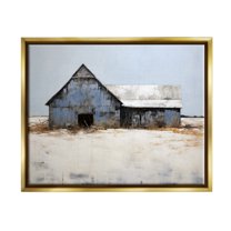 Stupell Industries Winter Country Barn Landscape Painting Gold Floater Framed Canvas Art Print Wall Art, 21 x 17