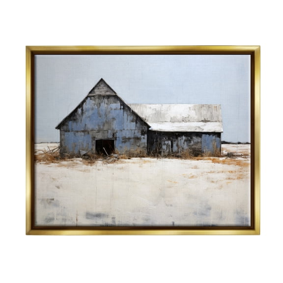 Stupell Industries Winter Country Barn Landscape Painting Gold Floater Framed Canvas Art Print Wall Art, 21 x 17