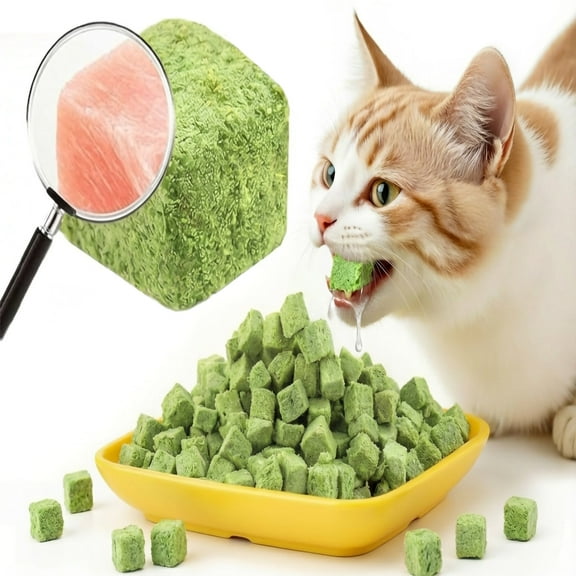 YTSKJ 100g/3.5oz Cats Grass Cat Toy Lickable Catnip Snack for Teething Fish Oil Flavored Kitty Freeze Dried Toy for Removal