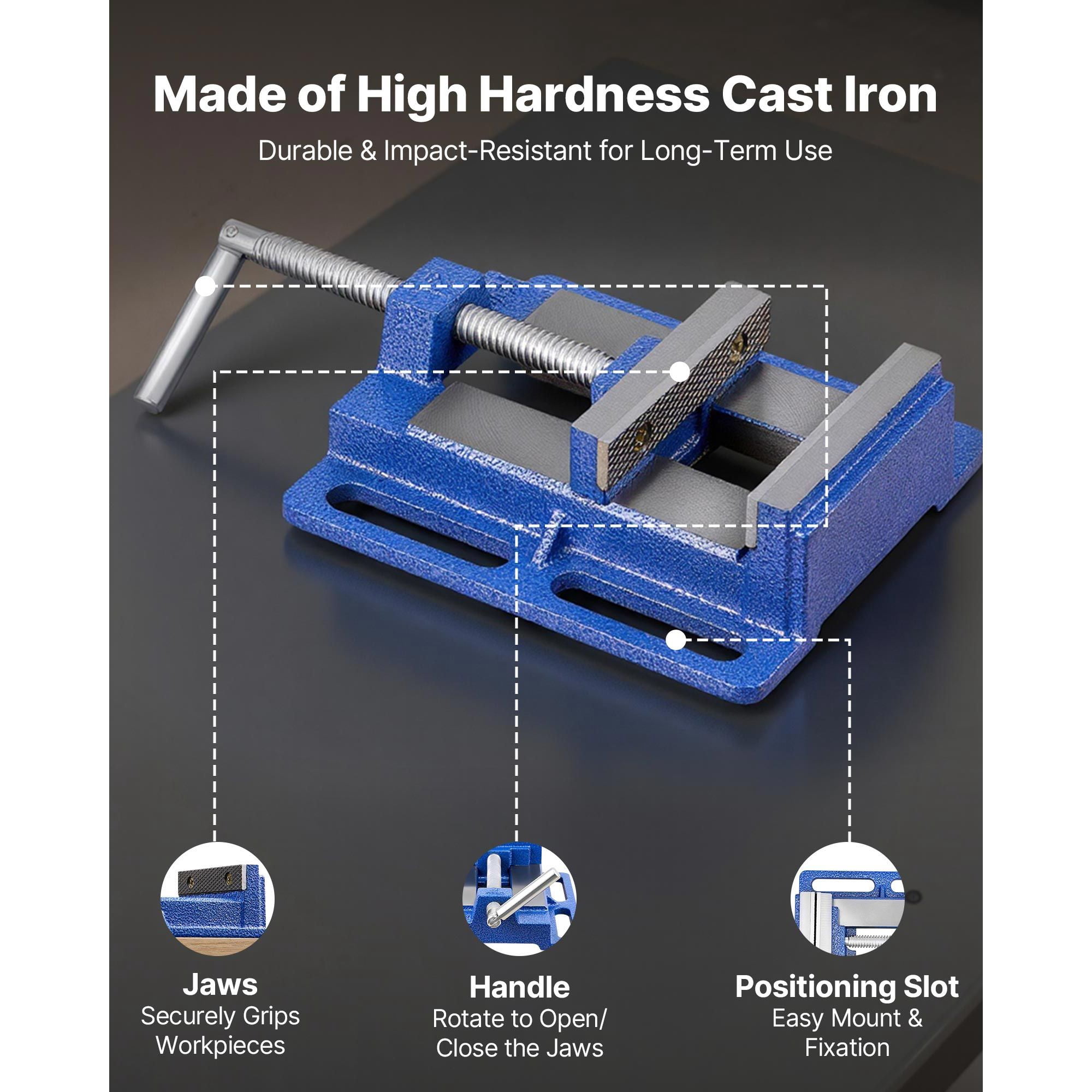 Drill Press Vise with 7KN Clamping Force, Cast Iron Bench Vise, Anti-Slip Textured Jaws, 3.5" Jaw Width, for Milling Drilling Grinding Machines