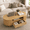 Oak, variant on Spruce & Spring 47.2" Mid-Century Modern Rattan Coffee Table with Sliding Doors and Open Storage, Oval Center Table with Rattan Drawer, Solid Wood Legs for Living Room, Oak