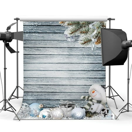 Image of ABPHOTO 5x7ft Photography Backdrop Merry Christmas Balls Gifts Bell Snowman Snowflakes Pine Nuts Vintage Retro Stripes Wood Floor Xmas Backdrops Seamless Baby Kids Children Adults Happy New Year