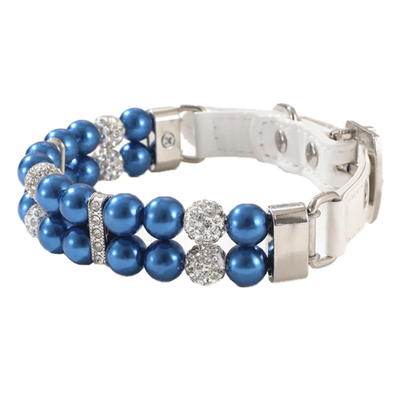 Dog Cat Pearl Collars with Crystal Rhinestone Diamond Décor, Adjustable Cute Fashion Pet PU Leather Collars Necklace