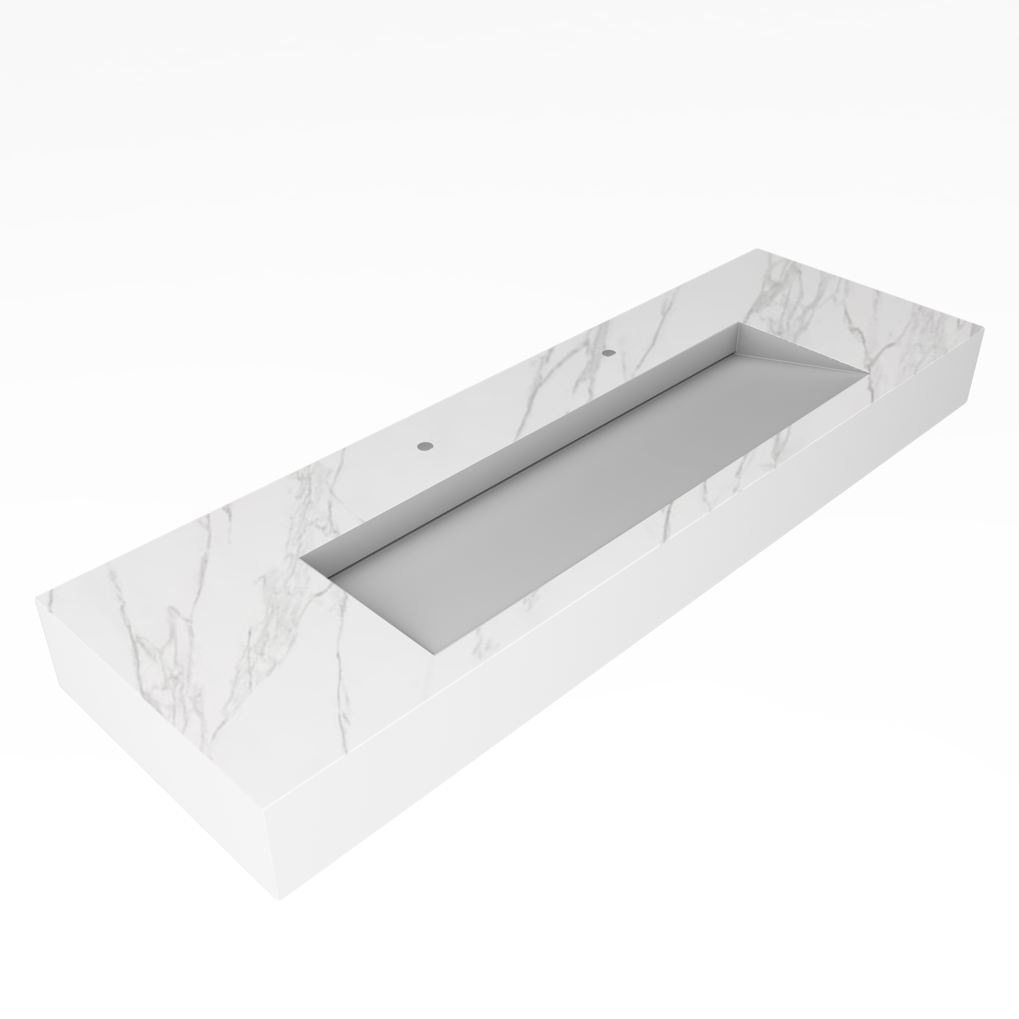 Pyramid 60" Solid Surface Manmade Stone Bathroom Double Basin Sink in Marble