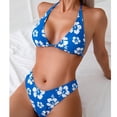 thumbnail image 4 of 2 Piece Swimsuit for Women, Womens Bathing Suits, Women's Bikini Swimsuits, Women's 2 Piece Swimsuit Floral Halter Triangle Bikini Sets Cheeky High Waisted Bathing Suit, Dark Green XL, 4 of 6