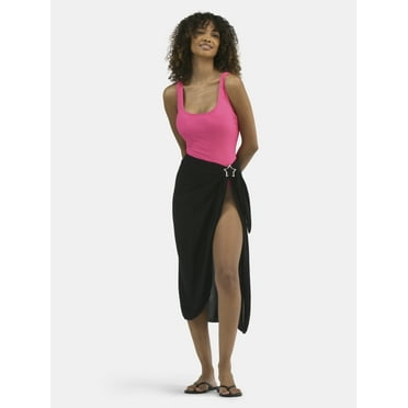 Paris Hilton Women's Sheer Sarong Coverup, Sizes S-3X, Black